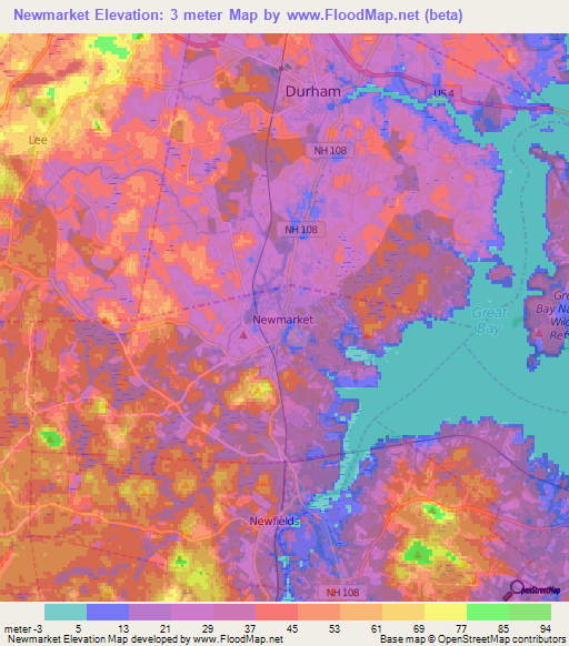 Newmarket,US Elevation Map