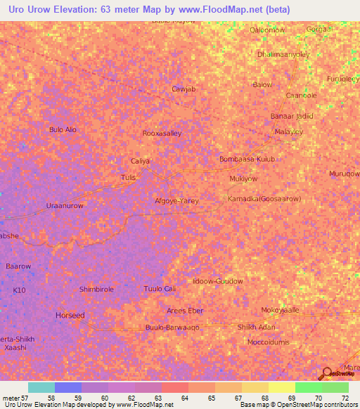 Uro Urow,Somalia Elevation Map