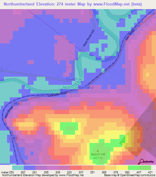 Northumberland,US Elevation Map