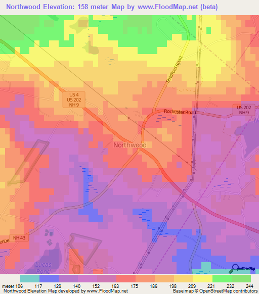 Northwood,US Elevation Map