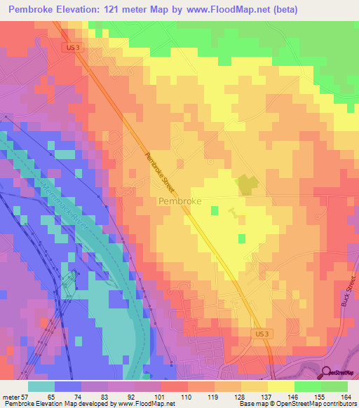 Pembroke,US Elevation Map