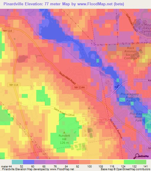 Pinardville,US Elevation Map
