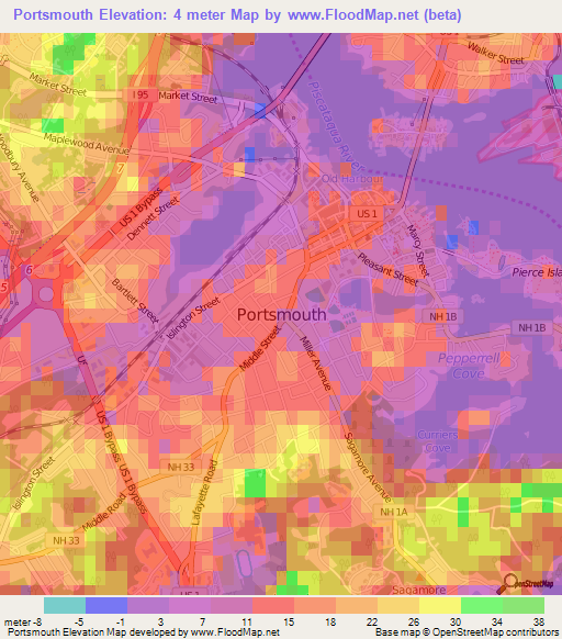 Portsmouth,US Elevation Map