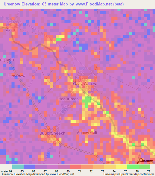 Ureenow,Somalia Elevation Map