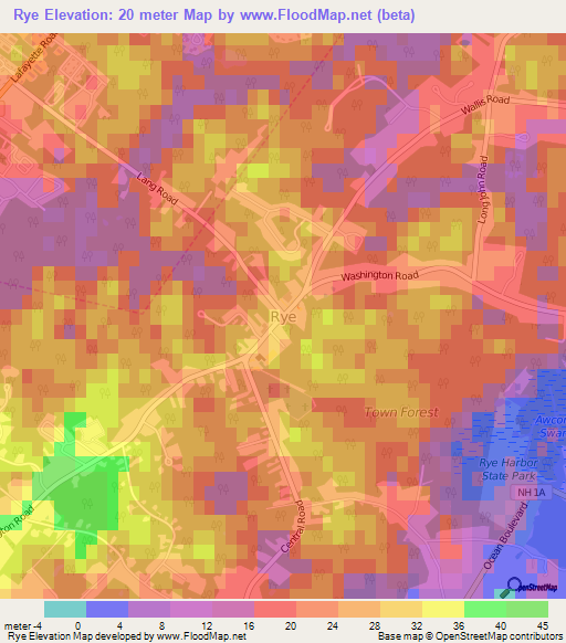 Rye,US Elevation Map