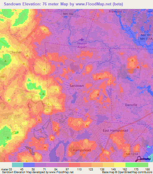 Sandown,US Elevation Map