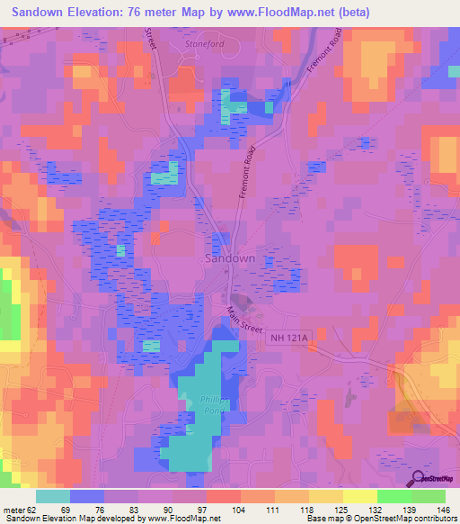 Sandown,US Elevation Map