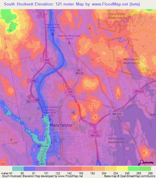 Elevation of South Hooksett,US Elevation Map, Topography, Contour