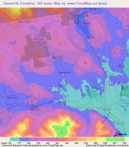 Tamworth,US Elevation Map