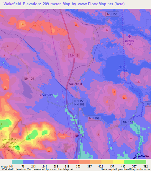 Wakefield,US Elevation Map