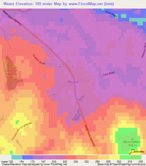 Weare,US Elevation Map
