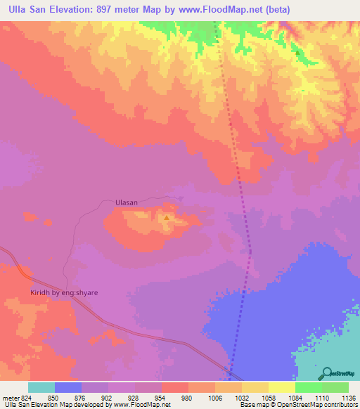 Ulla San,Somalia Elevation Map