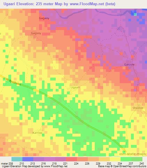 Ugaari,Somalia Elevation Map