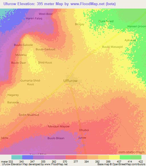 Ufurow,Somalia Elevation Map