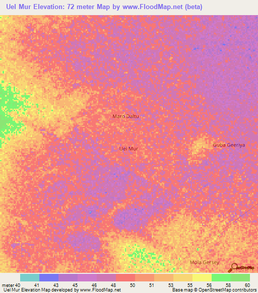Uel Mur,Somalia Elevation Map