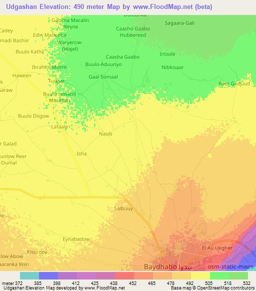 Udgashan,Somalia Elevation Map