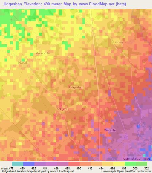Udgashan,Somalia Elevation Map