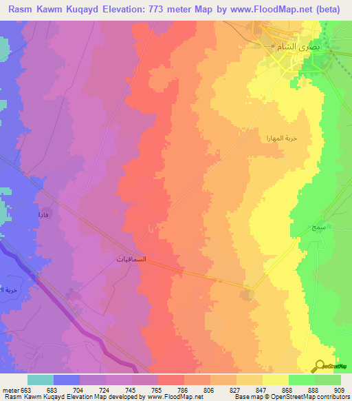 Rasm Kawm Kuqayd,Syria Elevation Map