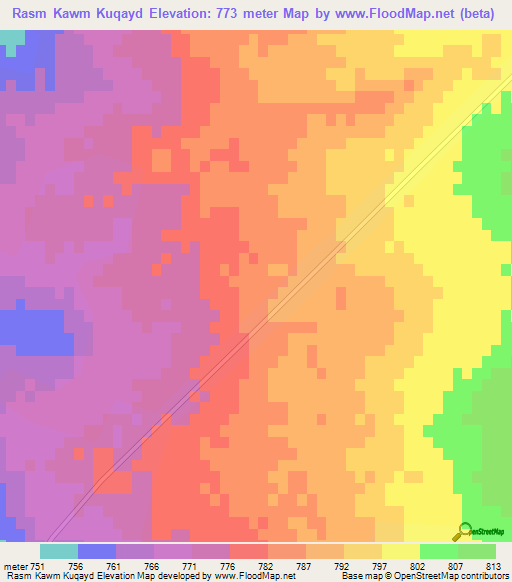 Rasm Kawm Kuqayd,Syria Elevation Map