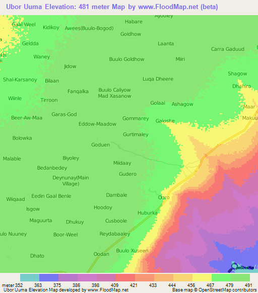 Ubor Uuma,Somalia Elevation Map