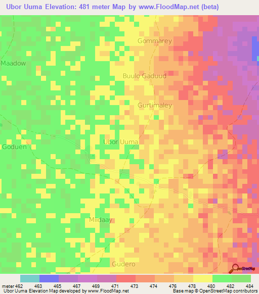 Ubor Uuma,Somalia Elevation Map