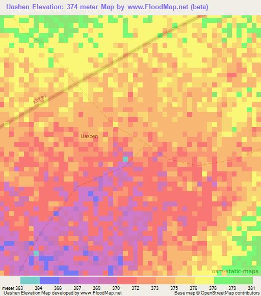 Uashen,Somalia Elevation Map