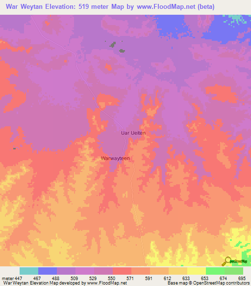 War Weytan,Somalia Elevation Map
