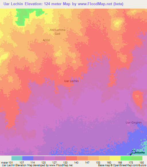 Uar Lechin,Somalia Elevation Map