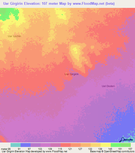Uar Girgirin,Somalia Elevation Map