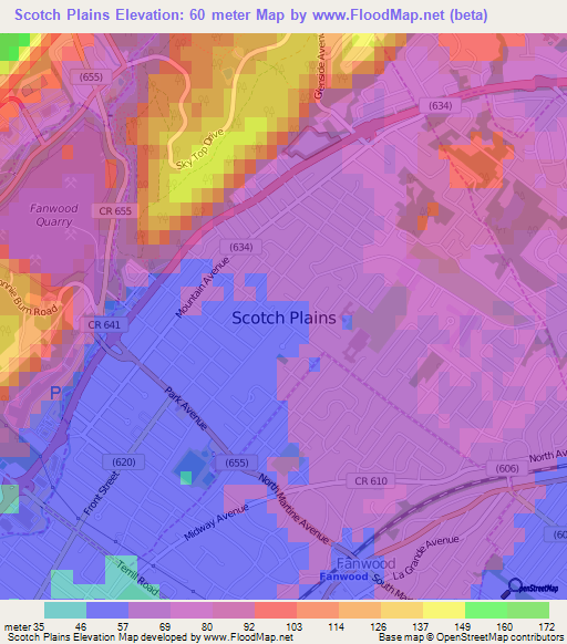 Elevation of Scotch Plains,US Elevation Map, Topography, Contour