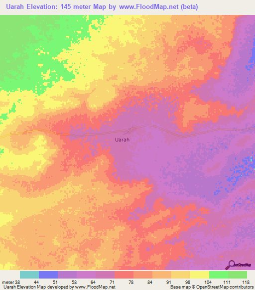 Uarah,Somalia Elevation Map
