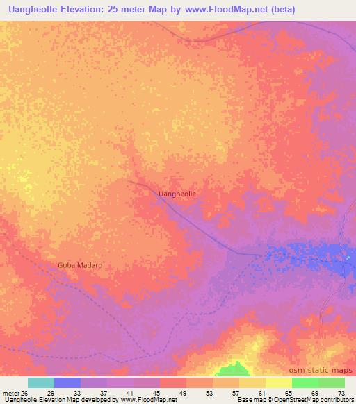 Uangheolle,Somalia Elevation Map