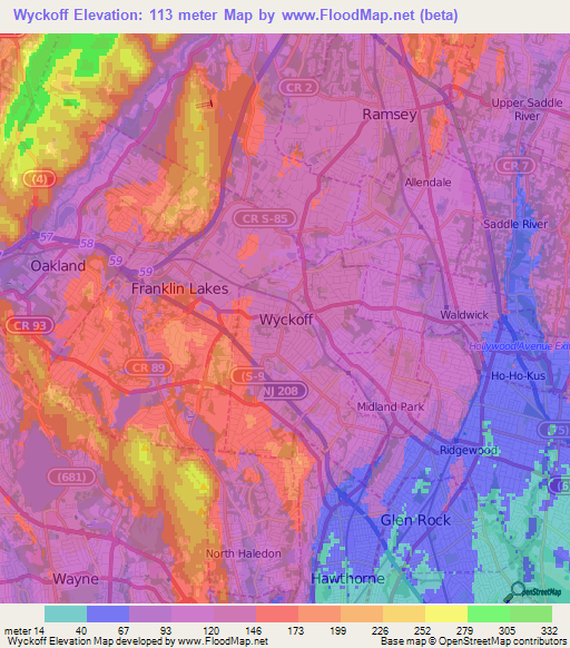 Elevation of Wyckoff,US Elevation Map, Topography, Contour