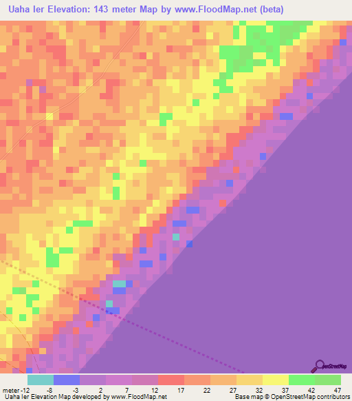 Uaha Ier,Somalia Elevation Map