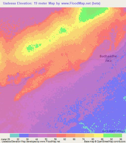 Uadessa,Somalia Elevation Map