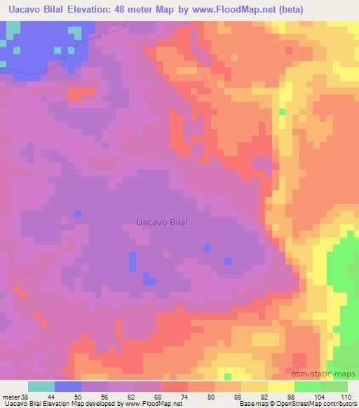 Uacavo Bilal,Somalia Elevation Map