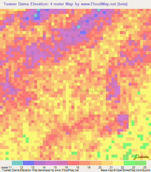Tuweer Dama,Somalia Elevation Map