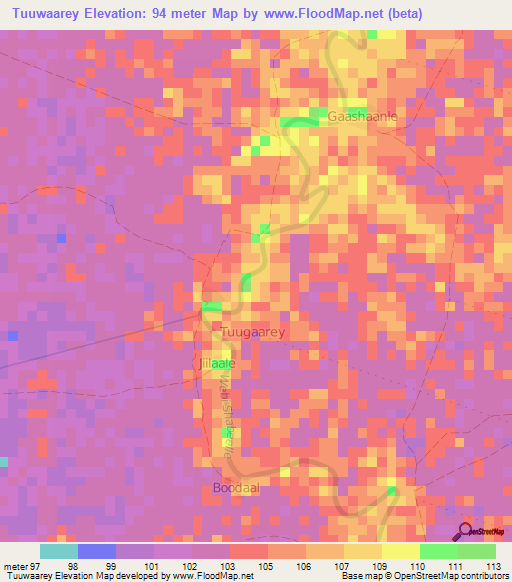 Tuuwaarey,Somalia Elevation Map