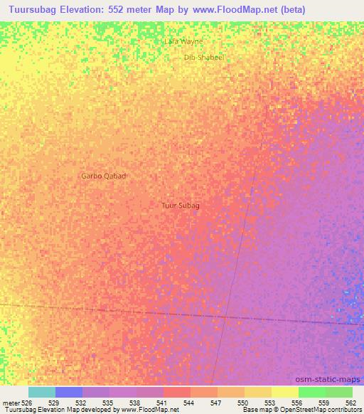 Tuursubag,Somalia Elevation Map
