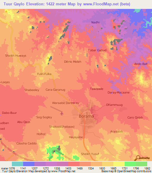 Tuur Qaylo,Somalia Elevation Map