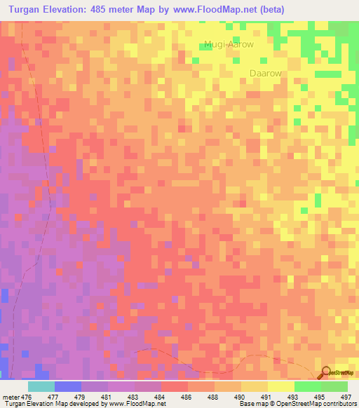 Turgan,Somalia Elevation Map