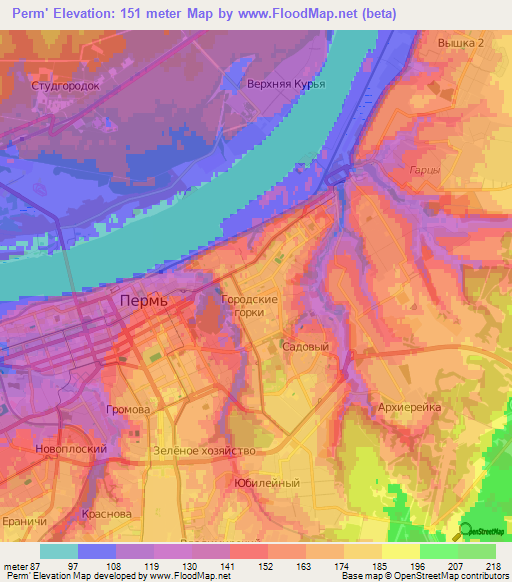 Perm',Russia Elevation Map