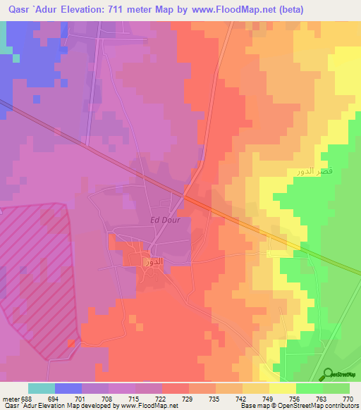 Qasr `Adur,Syria Elevation Map