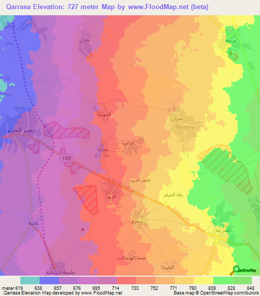 Qarrasa,Syria Elevation Map