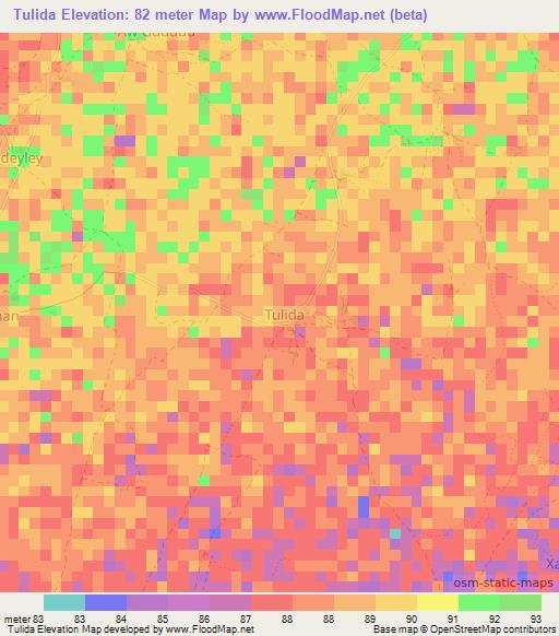 Tulida,Somalia Elevation Map