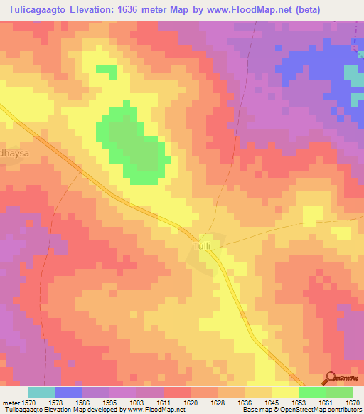 Tulicagaagto,Somalia Elevation Map