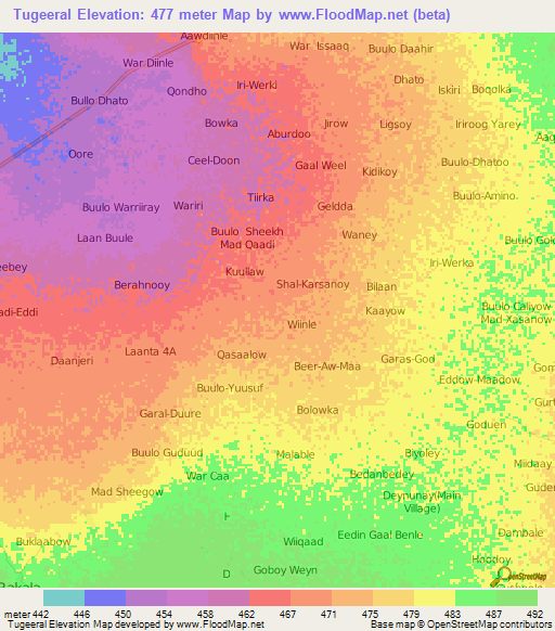 Tugeeral,Somalia Elevation Map