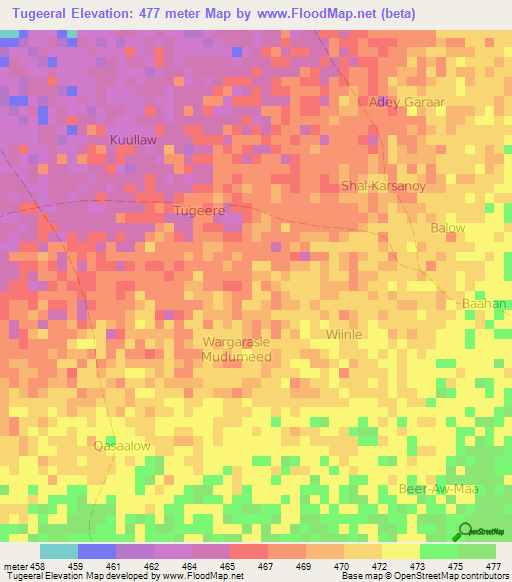 Tugeeral,Somalia Elevation Map