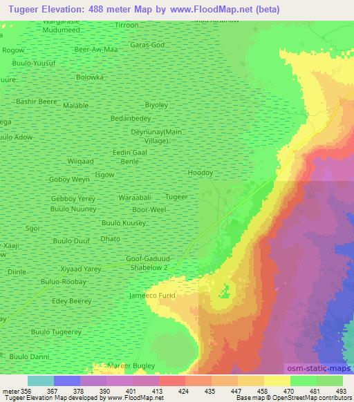 Tugeer,Somalia Elevation Map