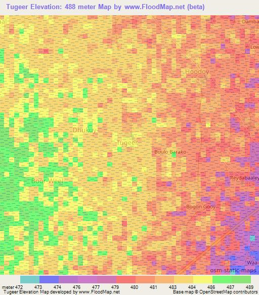 Tugeer,Somalia Elevation Map
